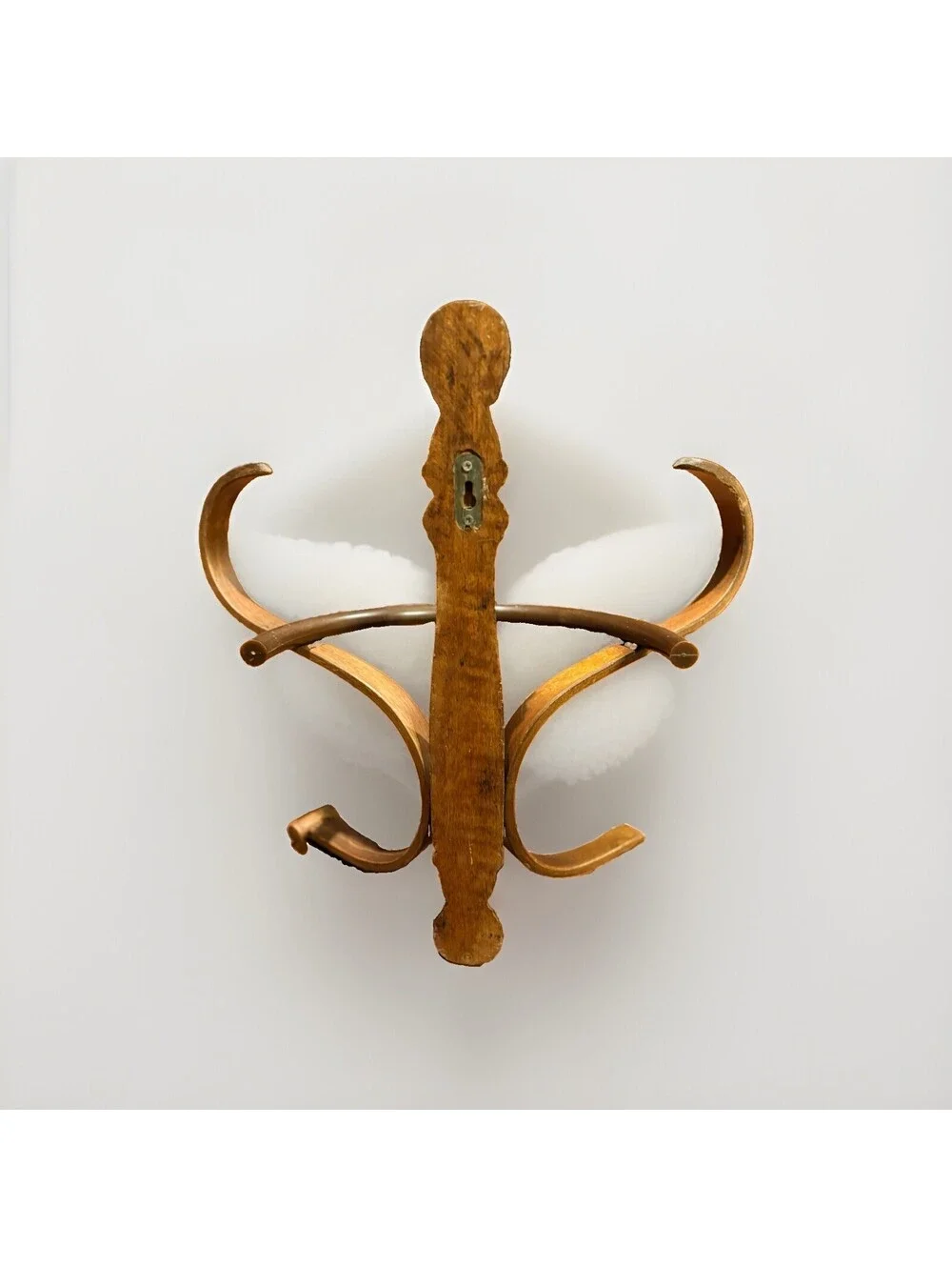 Vtg Thonet Style Bentwood 6 Arm Wall Mount Coat Hat Rack Hook Dark Wood Cottage
